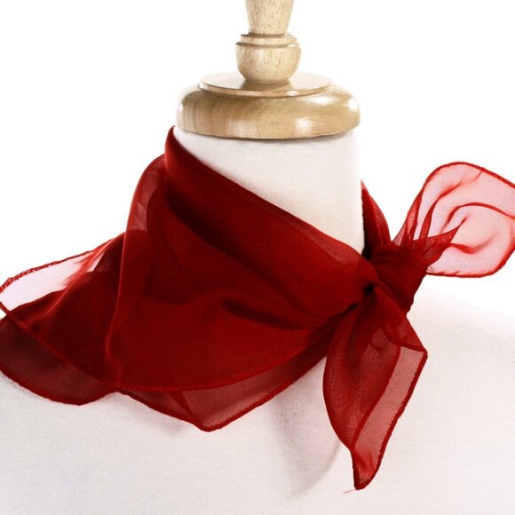 Burgundy Sheer Chiffon Scarf 50s Style for Head Neck  21" Square - Hey Viv - Picture 4 of 8